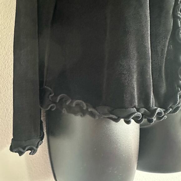 Chico’s Travelers Black Ruffle Trim Open Front Cardigan Top | Size 0 (Fits S-M) - Picture 4 of 6
